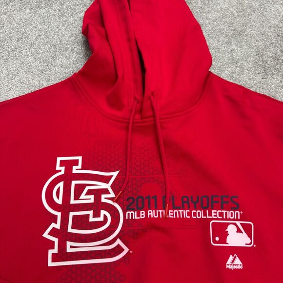 Majestics Therma Base MLB 2011 Playoffs St Louis Cardinal Hoodie Sweatshirt - Picture 3 of 14